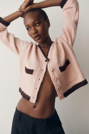 Maeve Tipped Crew-Neck Cardigan Sweater