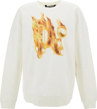 Palm Angels Burning Monogram Crewneck - Heren - Sweatshirts - Wit - M - Katoen - Hoodies & sweatvesten