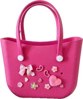 Generic Unisex Beach Bag Rubber Tote Bag Waterproof Travel Bags Washable Open Handbags for Summer Swim Sports and Picnic (02 Rose red Heart Diamond)