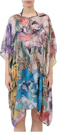 Just Cavalli Bloemen Chiffon Cape Jas - Dames - Ponchos - Veelkleurig - ONE Size - Chiffon - Jassen