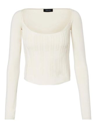 MUGLER Top met uitgebeend detail en lange mouwen - Beige