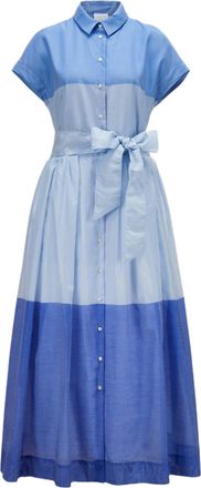 Sara Roka Color-Block Cotton Silk Shirt Dress With Waist Sash