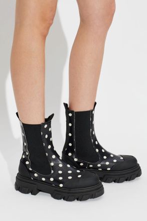Ganni Polka Dot Pattern Ankle Boots, Womens, Black