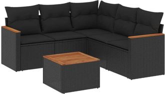 vidaXL Vidaxl - Set De Sof&aacute;s De Jard&iacute;n 6 Piezas Y Cojines Rat&aacute;n Sint&eacute;tico Negro