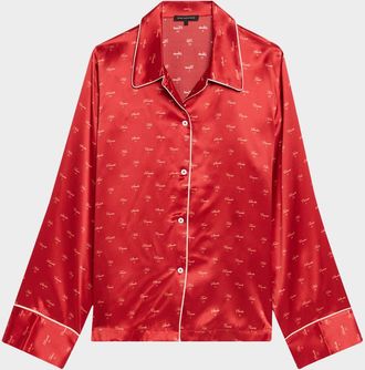 Kiki De Montparnasse Kiss-Print Silk Lounge Nightshirt