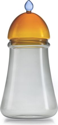 IVV the chess set borosilicate glass container grey+amber lid and blue knob h-38 cm