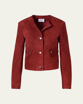 Akris Single-Breasted Suede Collarless Jacket