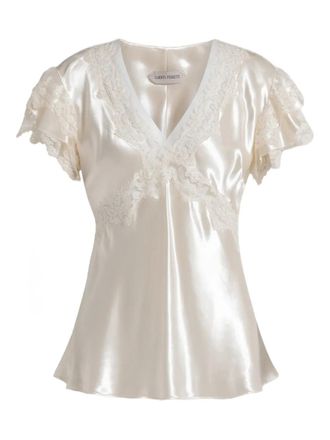 Alberta Ferretti Top met ruches en kant - Beige