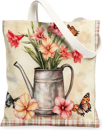 Generic Spring Gladiolus Flower Canvas Tote Bag for Shopping 13x15, Farmhouse Country Floral Reusable Grocery Print Bag for Women, Fun Farm Beach Aesthetic Pa