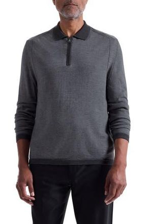 Bugatchi Long Sleeve Merino Wool Quarter Zip Polo Sweater in Heather Grey at Nordstrom Rack, Size Xx-Large