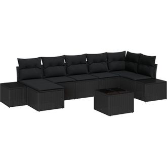 vidaXL Vidaxl - Conjunto De Sof&aacute; De Jard&iacute;n Con Coj&iacute;n 8 Pcs Negro Polirat&aacute;n