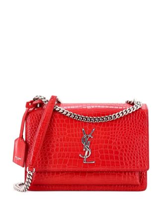 Saint Laurent Sunset Crocodile Embossed Leather Medium crossbody bag - Rosso