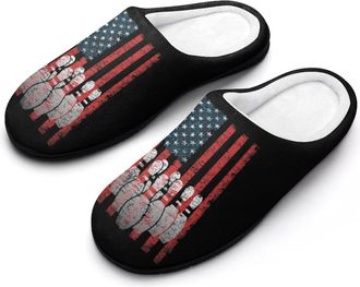 Generic Vintage U.S.A Flag Bowling Cotton Womens Slip-on Slippers Winter Warm House Shoes with Rubber Sole for Home Office Hotel