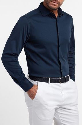 David Donahue Cotton Knit Sport Shirt in Navy at Nordstrom, Size Xx-Large