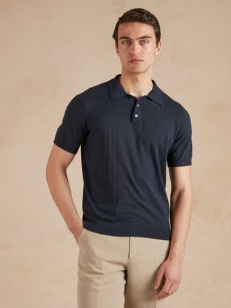 Oliver Brown Polo Shirt with Pointelle Detail - Navy