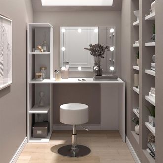Vicco Tocador Tower, Blanco, 122.2 Cm Con Iluminaci&oacute;n Y Taburete, Vicco