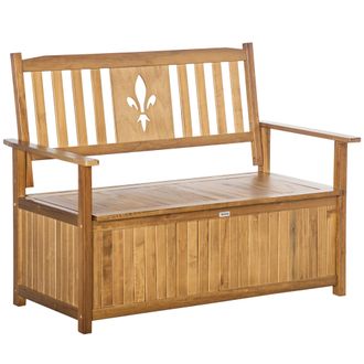 OUTSUNNY 2 Seater Wood Garden Storage Bench Outdoor Storage Box Natural | TJ Hughes