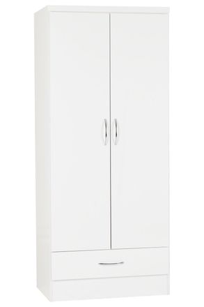 Seconique Nevada 2 Door 1 Drawer Wardrobe in White