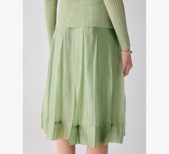 Kate Spade New York Womens Crinkled Organza Pleated Skirt in Green, Size 30 | Organza