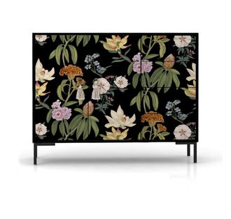 Really Nice Things Aparador bajo 2 puertas 4 cajones MDF estampado floral negro