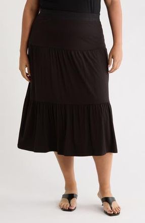 Renee C Tiered Jersey Maxi Skirt in Black at Nordstrom Rack, Size 1X