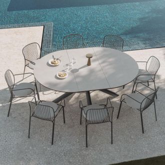 Sklum Set De Mesa 145-200x145 Cm Extensible En Aluminio Begur Y 8 Sillas De Jard&iacute;n Con Reposabrazos En Acero Anerina Sklum