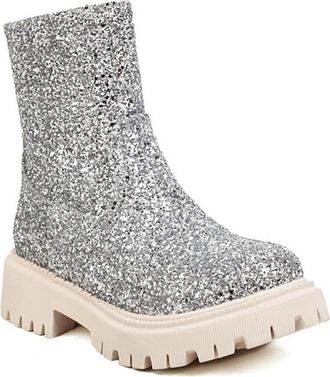 Generic Womens Fashion Glitter Sequins Dress Ankle Boots Round Toe Lug Sole Chunky Platform Side Zip Party Casual Shoes (5.5,Silver)