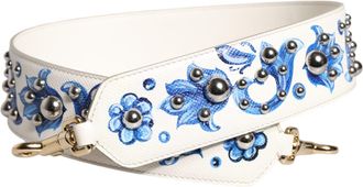 Dolce & Gabbana Witte Blauwe Bloemenleren Stud Schouderband