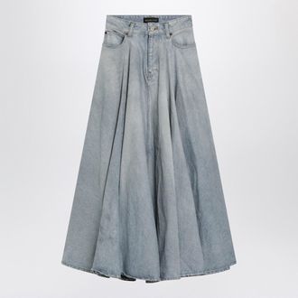 Balenciaga Light Blue Maxi Godet Denim Skirt