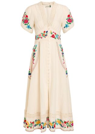 Rixo Rixo Novara Floral-embroidered Linen-blend Midi Dress - White - 16 (UK 16 / XL)