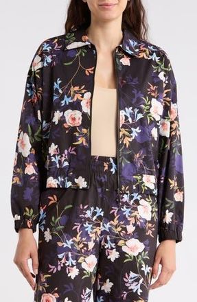 Nicole Miller Adley Floral Stretch Cotton Poplin Jacket in Spring Black Print at Nordstrom Rack, Size X-Large