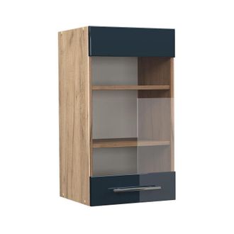 Vicco Armario De Cocina Con Vidrio Fame-line, Azul Oscuro Alto Brillo, 40 Cm