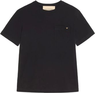 Valentino T-Shirts, male, Black, Size: L Cotton T-Shirt With VGold