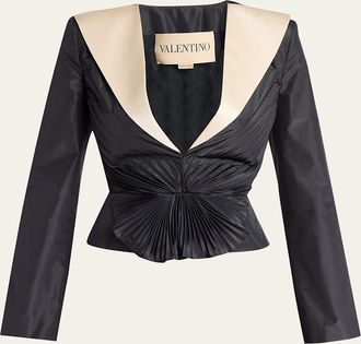 Valentino Garavani Pleated Silk Taffeta Strong-Shoulder Jacket