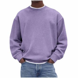 Generic Corduroy Jumper Men Crew Neck Long Sleeve Sweatshirt Soft Comfy Knitted Sweater Stylish Casual Slim Fit Lightweight Pullover Top for Winter Spring Pla