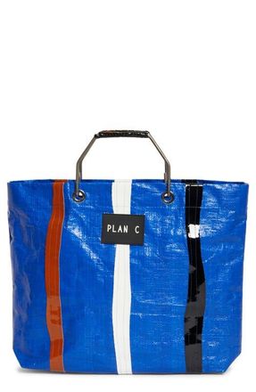 Plan C Stripe Shopper Tote in Blue White Blacks at Nordstrom