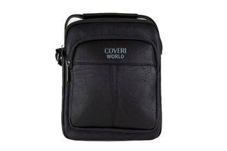 Coveri Collection Coveri Leather Shoulder Bag for Men Work Office Leisure Mobile Phone Pockets Zip Art.6226 Size 24 x 20 x 6 Black