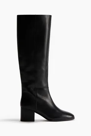 H&M Kniehohe Lederstiefel - Schwarz