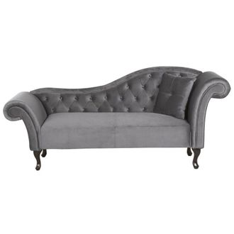 Beliani Chaise Longue Tapizado En Terciopelo Gris Acolchado Capiton&eacute; Versi&oacute;n Derecha Con Coj&iacute;n Lattes