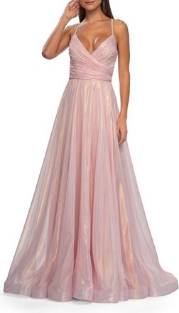 La Femme Metallic Chiffon Prom Dress with Flowing Skirt in Pink at Nordstrom, Size 10