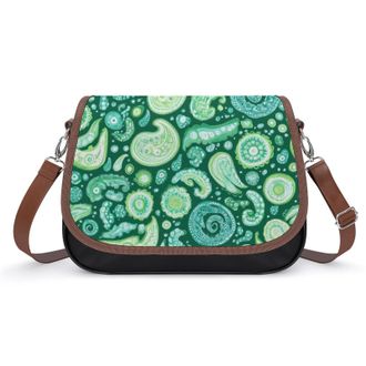 Generic Green Paisley Crossbody Bags for Women Fashion Leather Shoulder Handbags With Adjustable Strap