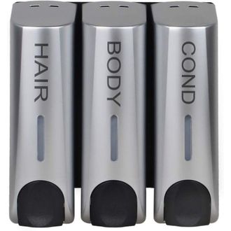 OEM Juego De 3 Dispensadores De Jab&oacute;n Para Gel De Ducha, Champ&uacute; Y Acondicionador, Montaje En Pared, Soporte, Color Plata-crezuo