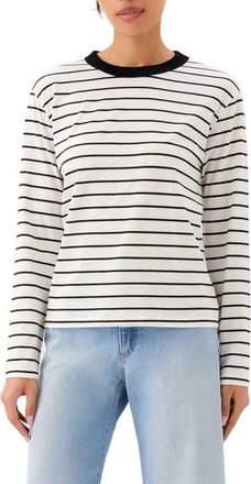 Karen Kane Stripe Crewneck Long Sleeve Cotton Top in Off White W/Black at Nordstrom, Size X-Small