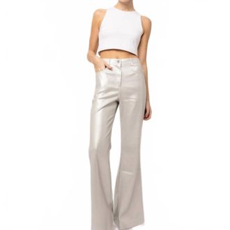 Amylynn Lupe Faux Leather Flared Wide Leg Matte Pants In Silver