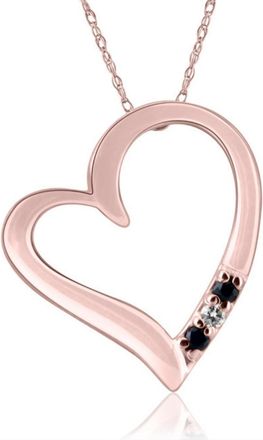 Pompeii3 Diamond & Blue Sapphire Heart Pendant 3-Stone Rose Gold with 18 Chain