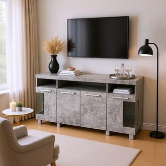 Urban Meuble Mueble TV gris efecto hormig&oacute;n con 4 puertas y nichos
