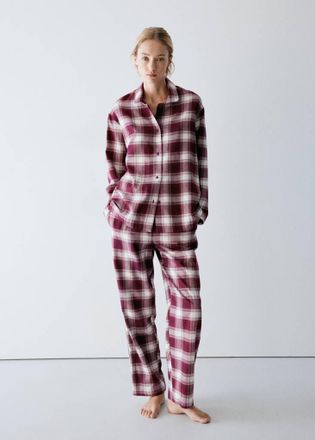 Mango Camicia pigiama flanella quadri bordeaux - Donna - S - MANGO