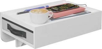 Relaxdays Relaxdays Clip-On Bedside Table, Bamboo, 14 x 37 x 26.5 cm, Drawer, Drink Holder, Hanging Tray, Floating Shelf, White