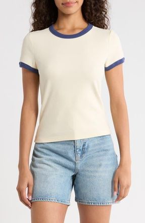 Marine Layer Lexi Rib Ringer T-Shirt in Cream And Bay Blue at Nordstrom, Size X-Large