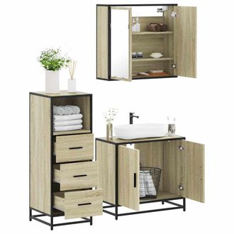 Berkfield Home 3 Piece Bathroom Furniture Set Sonoma Oak Engineered Wood in Brown